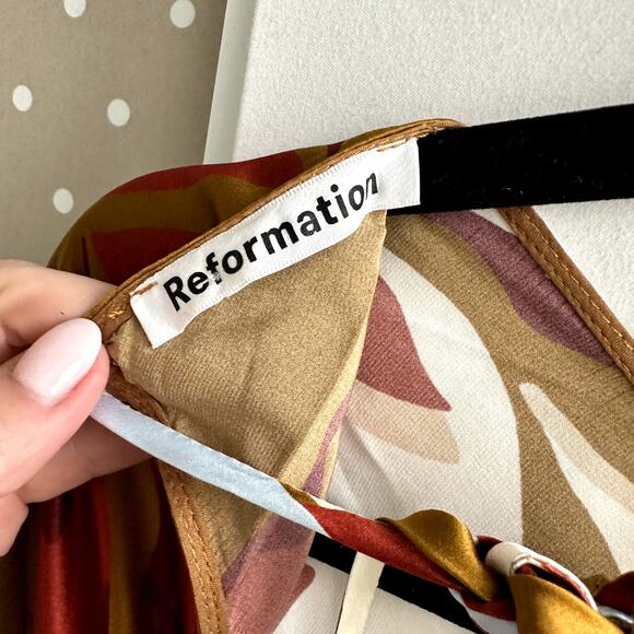 Reformation Davina Silk Floral Midi Dress Brown Orange - Picture 5 of 5